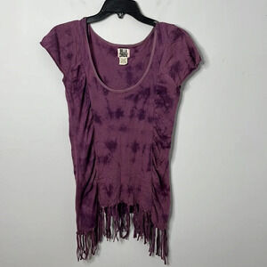 Billabong Purple Tie Dye Fringe Ruched Tee